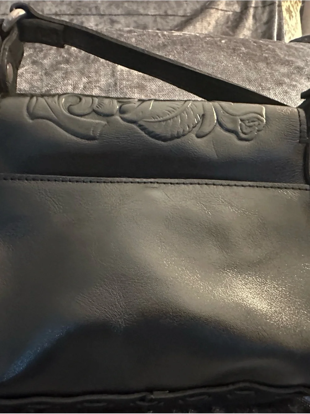 Patricia Nash Black Floral Embossed Crossbody Bag